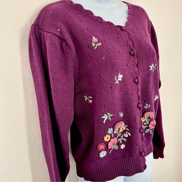 New Look Vintage Purple Embroidered 3D Knit Cardigan size M - Picture 4 of 10